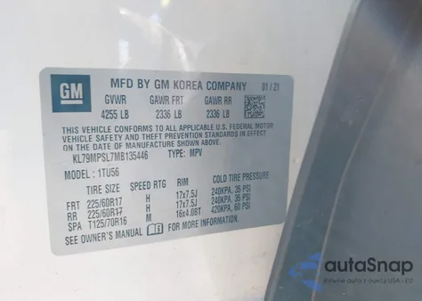 2021 Chevrolet Trailblazer Fwd Lt z USA, uszkodzony, nr VIN KL79MPSL7MB135446